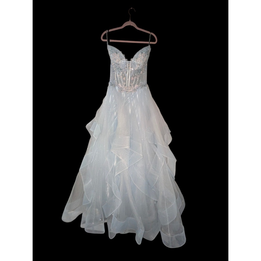 Light Blue Prom Dress‎ Corset Back Embroidered Princess Formal Ball Gown Size 6 - Picture 13 of 16